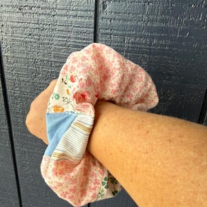 Handmade Vintage  Quilted Patchwork Fabric Oversized Scrunchie Hair Tie