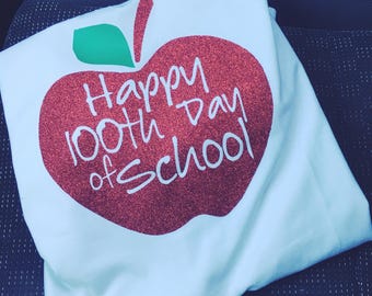 Sew Vicious 100th Day of School Apple Tee Shirt Teacher Ladies
