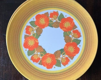 Set of 8 Vintage 9" Flower with Mustard Border Melamine Plates Cottagecore