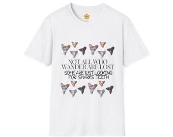 Not all Who Wander Shark Tooth Hunter Tee Beach Summer Gift Unisex Softstyle T-Shirt