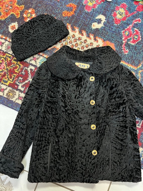 VTG Jean's Fine Furs Curly Lambswool Jacket and H… - image 1