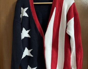 Vintage Casual Corner Cotton American Flag Oversized Cardigan Sweater Size Large