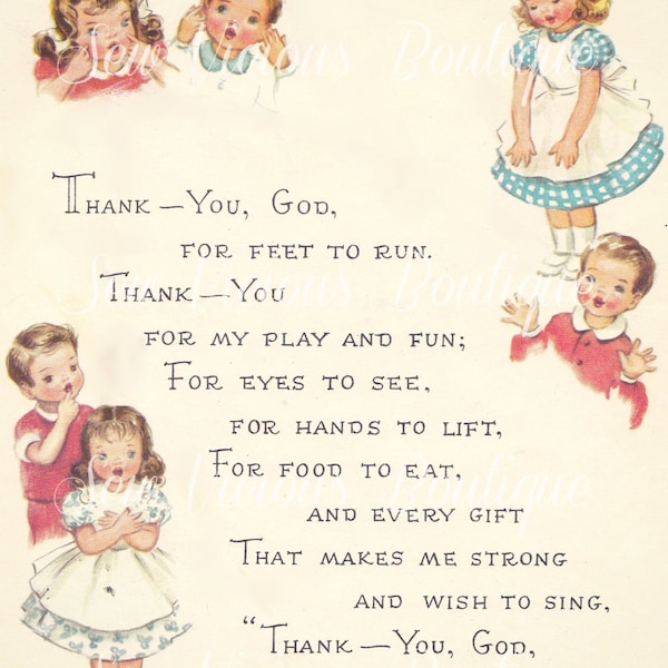 Thank You God Poem Digital Art Vintage Print Baby Room Decor Little Girl