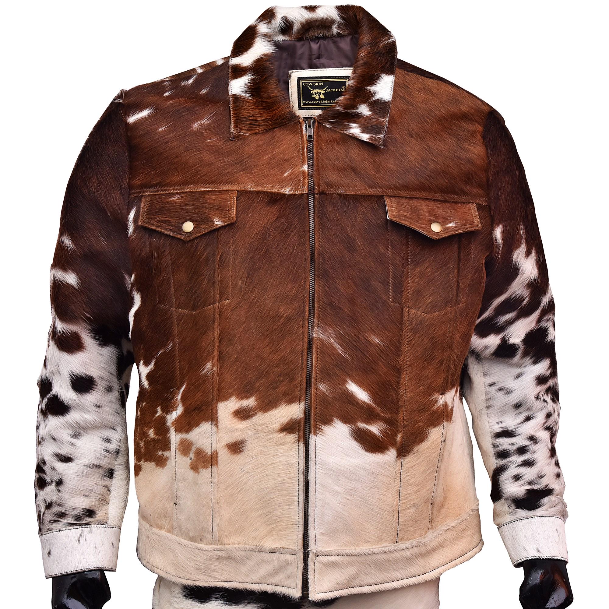 Men's Cow Print Jacket – Authentic Hair-on Cowhide Leather, Casual