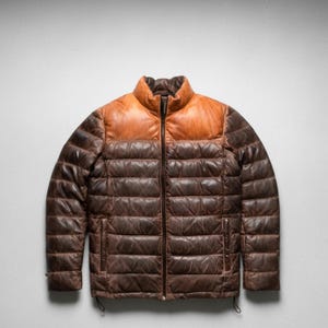 Handgefertigte Lammleder Puffer-Jacke: Braune Gesteppte Bomberjacke