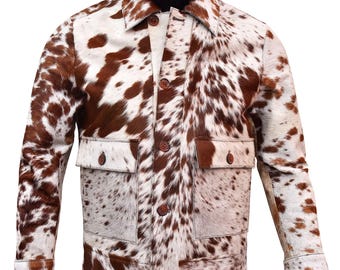 Men's Cow Print Leather Jacket – Real Hair-on Cowhide Fur, Stylish