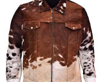 Men's Cow Print Jacket – Authentic Hair-on Cowhide Leather, Casual