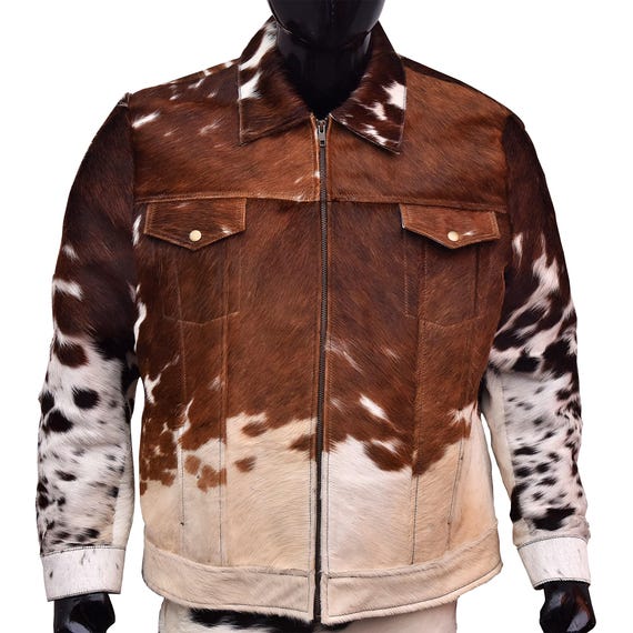 Men's Cow Print Jacket – Authentic Hair-on Cowhide Leather, Casual
