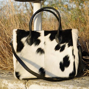 Tote Bag Echthaar Rindsleder & Pony Haut, Große Western Leder Umhängetasche für Frauen, Stilvoller Alltag Geldbeutel Geschenk
