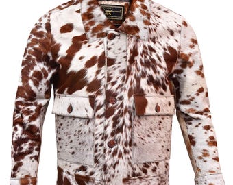 Men's Cow Print Leather Jacket – Real Hair-on Cowhide Fur, Stylish