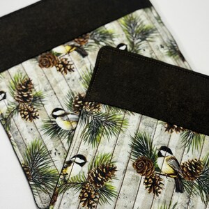 Potholder Set, Chickadees, Pinecones, Quilted Potholders, Unisex Gift