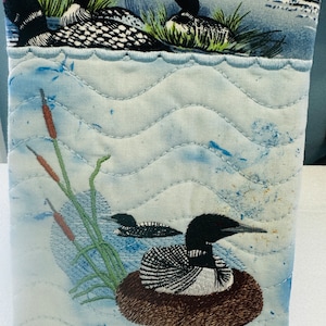 Loons, Mini Desk or Wall Quilt, Miniature Wall-hanging, Gift under 18, Fun Gift