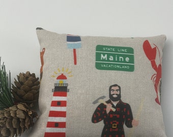 Balsam Fir Pillow, Maine Icons, Embroidered, Maine Balsam Pillow