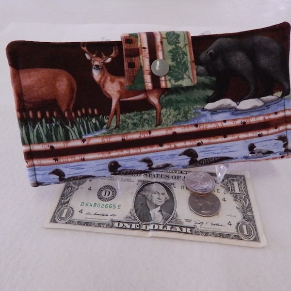 Womens Wallet, Wildlife Wallet, Handmade Wallet, Bifold Clutch Wallet, Moose, Loons, Deer Made in Maine USA, Vegan Wallet, Moose, Trees