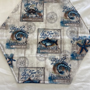 Ocean Themed, Reversible Table Mat, Centerpiece, Hexagon, Gift Under 30