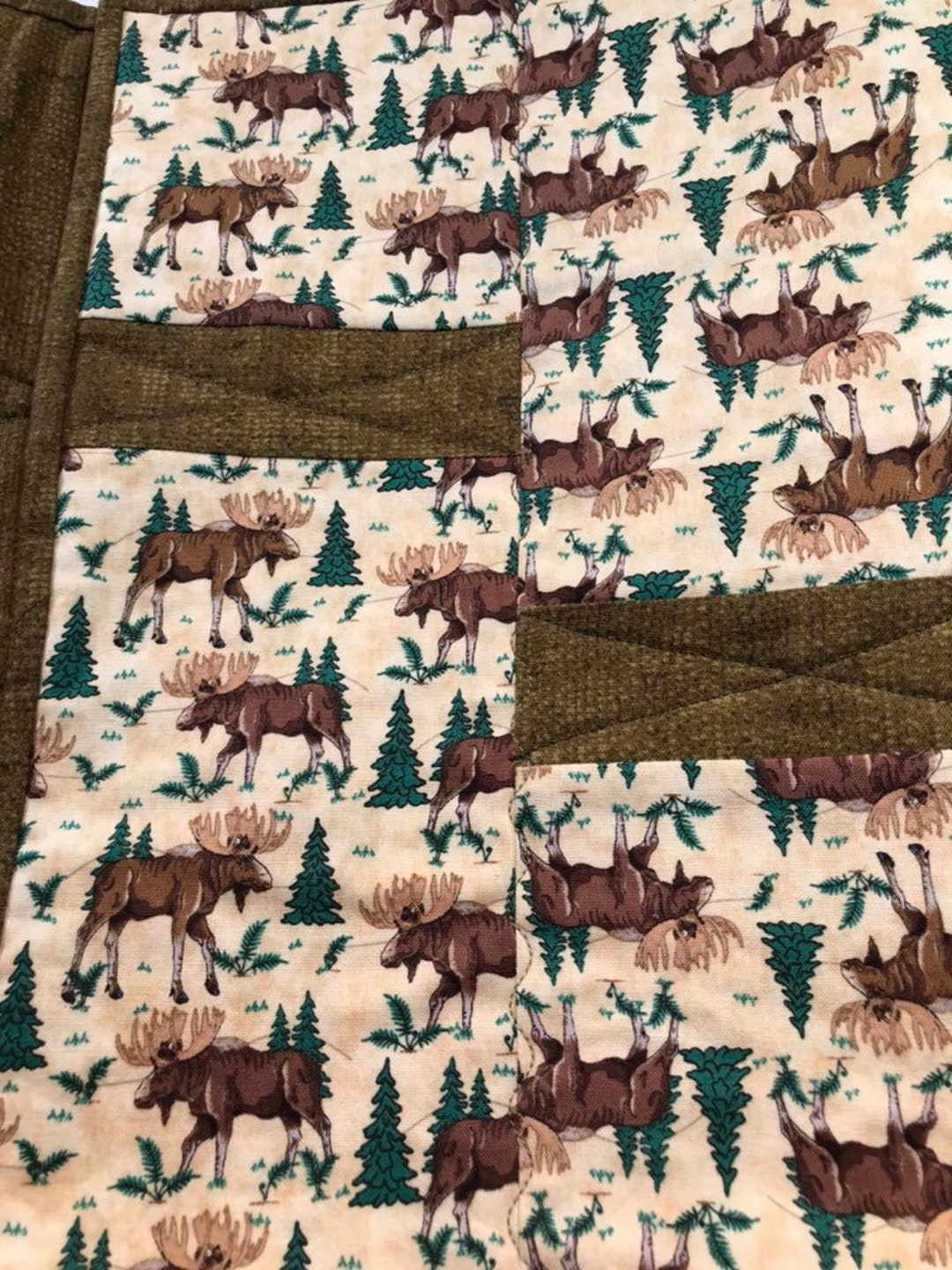 Moose Table Runner Quilted Runner Moose Trees Etsy