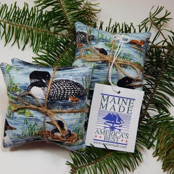 Balsam Pillow, Two Loon Pillows, Scented Pillows,  Made in Maine