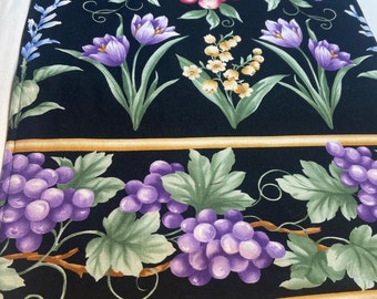 Flowers, Fruit Table Runner, Vintage Material, Black with Fruit