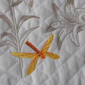 Lily and Dragonflies Embroidered, Rebirth, Floral Wallhanging image 3
