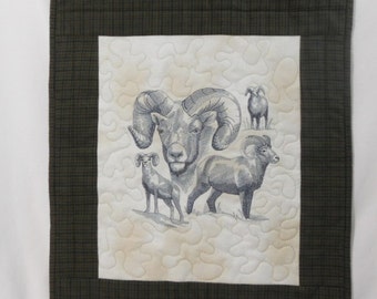 Bighorn Sheep, Wallhanging, Embroidered Bighorn Sheep