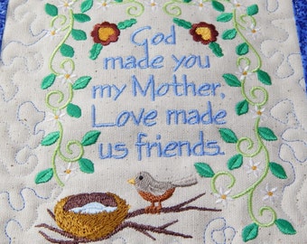 Mother's Wall Hanging, Poem for Mother, Birthday Gift, Embroidered Poem