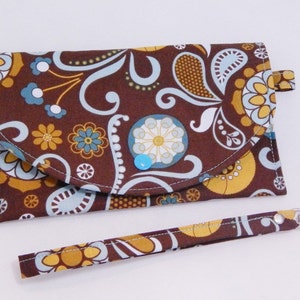 Teal Floral Wristlet,  Phone Wristlet, Mini Wallet, Floral Wristlet, Coupon Organizer, Made in USA