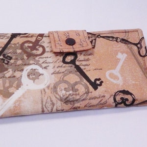 Cartera de llaves, cartera hecha a mano, cartera bifold, cobre, embrague marrón, cartera de chequera