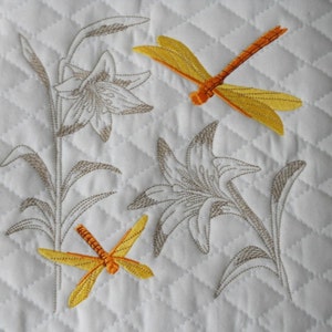 Lily and Dragonflies Embroidered, Rebirth, Floral Wallhanging image 5