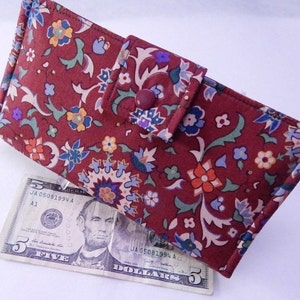 Cartera de mujer granate, cartera bifold, embrague floral, inserción de cartera, cartera vegana, hecha en EE.UU.