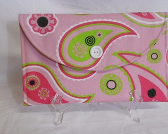Embrague rosa, pulsera Paisley, rosa, verde y blanco, hecho en EE.UU.