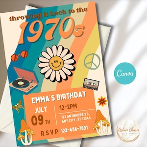 70s Invitation, 70s Birthday Invitation, 70s Party Invitation, 1970s Invitation, 1970s Birthday Party, 1970s Party, 70s Party, Customizable