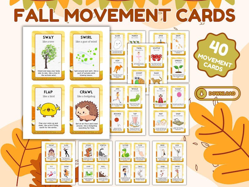 Fall Gross Motor Activity Cards for Kids: Autumn-themed (printable PDF ...