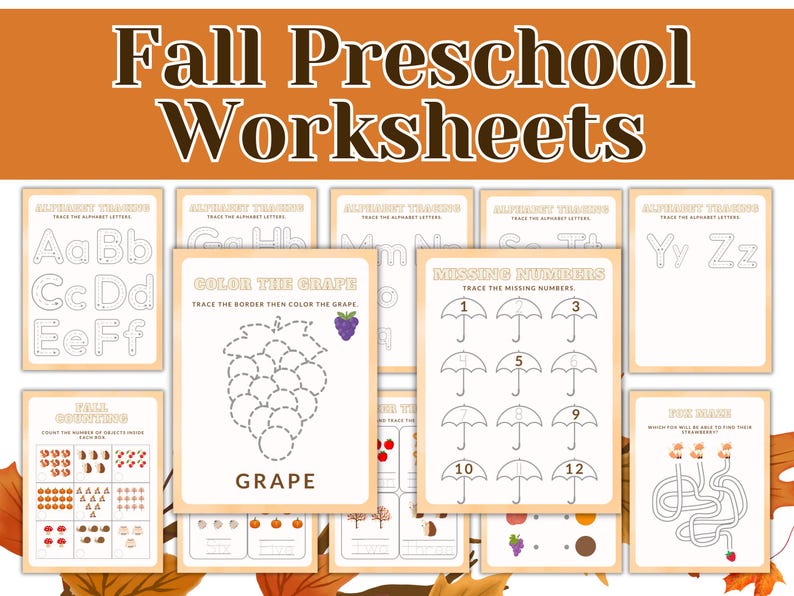 Fall Preschool Activity Pack: Alphabet, Counting, Mazes (PDF Download ...