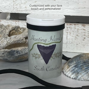 Shark Tooth Holder: Personalized Beach Name, Sea Glass Pouch