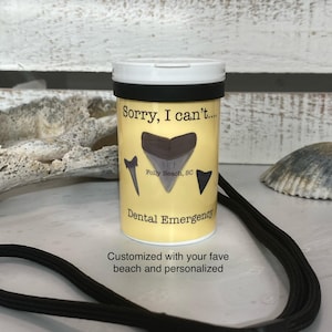 Shark tooth holder for beach collecting, multiple colors, dental emergency design