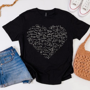Math Heart Graphic Tee Nerdy STEM Lover Shirt Funny Teacher Gift Geek Chic Equation Heart T-Shirt Science & Math Humor Apparel