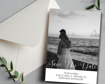 Foto Save the Date-uitnodiging, bewerkbare Save the Date, modern minimalistisch ontwerp, foto Save the Date-sjabloon, Canva-sjabloon voor opslaan van de datum