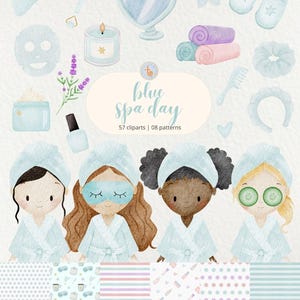 Blue Spa Day Watercolor Clipart PNG – Spa Party - Spa Girls, Kids Clipart, Pamper Party, Cute Spa Girl, Self Care Elements, Spa Birthday