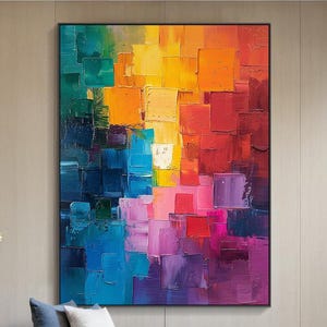 Abstract colorful textured canvas oil painting, simple colorful wall painting art, modern home decor, contemporary art