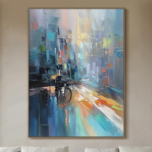 Large blue abstract canvas oil painting, blue minimalist wall art, original blue abstract art, modern living room decor, contemporary art