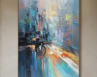 Large blue abstract canvas oil painting, blue minimalist wall art, original blue abstract art, modern living room decor, contemporary art