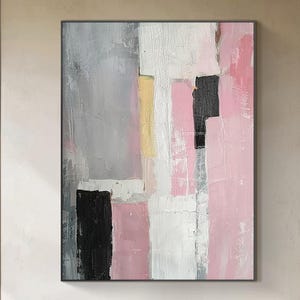 Large pink abstract canvas painting, pink minimalist wall art, pink abstract art, modern living room decor, contemporary art