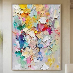 Grande dipinto astratto colorato in pasta, arte murale colorata e strutturata, dipinto originale fatto a mano, arredamento moderno ed elegante per il soggiorno