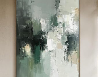 Large green abstract oil painting, green minimalist wall art, green abstract art, modern living room decoration painting, contemporary art