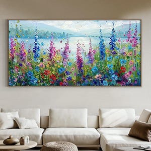 Colorful floral oil painting art, handmade floral painting, textured acrylic painting, floral art, modern living room decoration