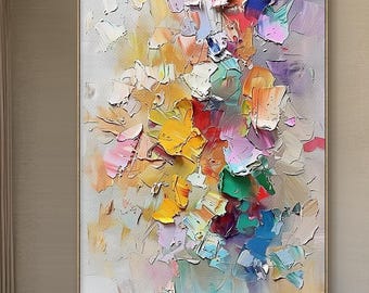 Gran pintura abstracta colorida de empasto, arte de pared con textura colorida, arte contemporáneo, decoración moderna y elegante para sala de estar.