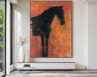 Abstrakte Pferde Malerei, Moderne Strukturierte Kunst auf Leinwand, Zeitgenössische Kunstwerke für Wohnzimmer