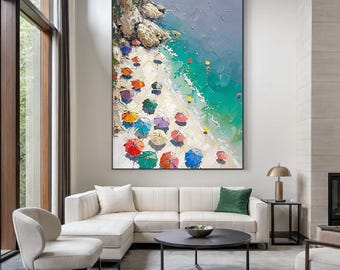 キャンバスに描かれたオリジナルの海の波の油絵、大きな壁アート、抽象