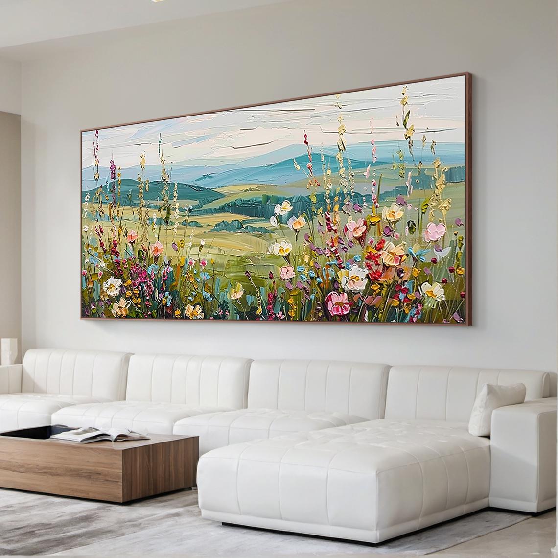 Large Landscape Floral Oil Painting on Canvas – Textured Wildflower ...