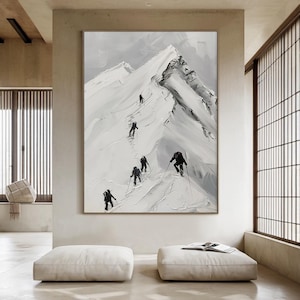 Original White Climbing Art 3D Plaster Textured Wall Art Personalized Gift For Climbers Snow Mountain Painting Custom Climber Canvas